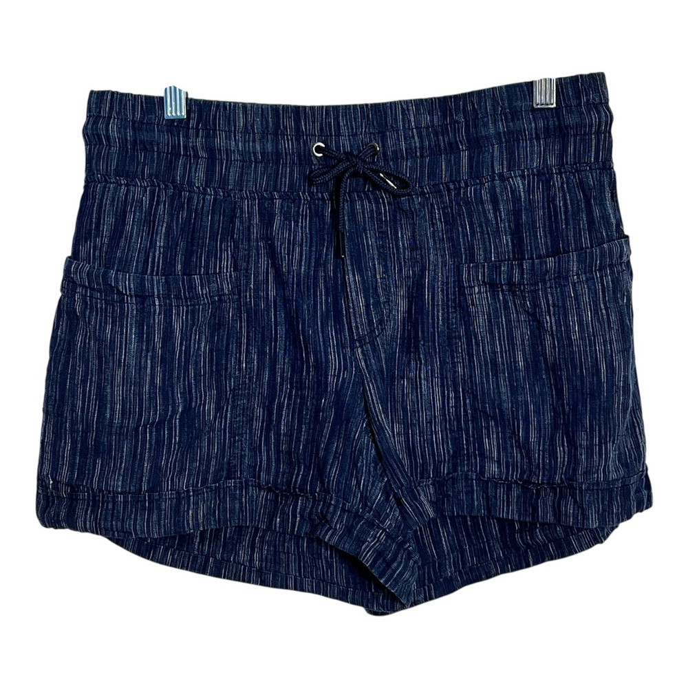 Athleta Cabo Linen Textured 4" Shorts Navy Blue White Striped Size‎ 6 Drawstring
